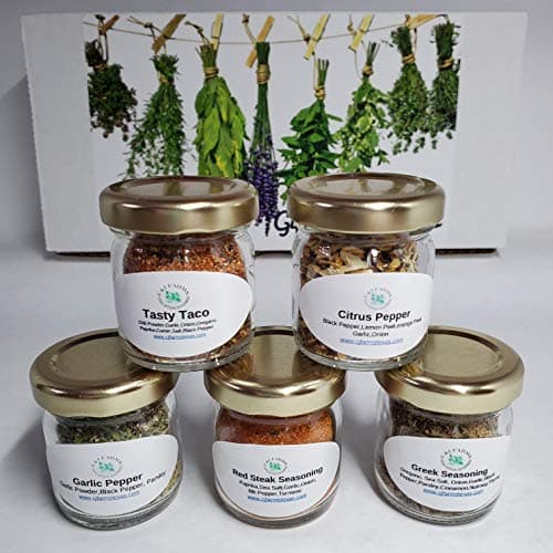 C&J Farms Texas Gourmet Artisan Seasonings Gift of Seasonings Gift Set- 10 Pc. Variety Sampler Box- Natural Herbs, Spices, and Salts for Kitchen Rack