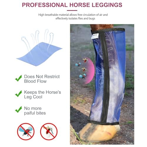 Fornyk Mesh Horse Fly Boots Set of 4, Non-Slip Horse Leggings, Loose Fitting Fly Boots for Horses, Breathable Adjustable Leg Wraps, Reduce Stomping & Stay Up, Not Sag, No Rub