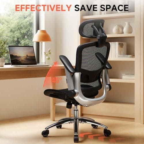 GTPLAYER Big and Tall Ergonomic Mesh Office Chair, High Back Home Desk Chair Computer Gaming Chair with Headrest, Flip-Up Arms, 90-125° Tilt Lock and Wide Cushion, Task Chair for Man Woman-Deep Black