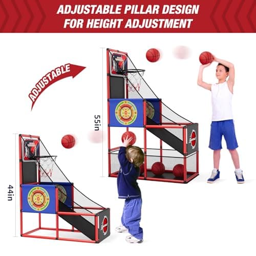 HYES Basketball Arcade Game Indoor Outdoor, Kids Basketball Hoop with 4 Balls & Pump, Single Shot Basketball Game at Home, Carnival Games Sport Toys for Boys Girls Teens
