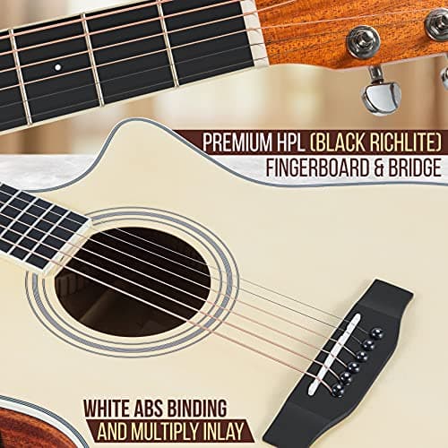 Pyle Premium Electric Acoustic Guitar Kit, 41" Full Size Dreadnought Cutaway with Spruce Top, Mahogany Sides, Gig Bag, Strap, Pickguard, Picks, Extra Steel String Set for Beginners, Advanced, Natural