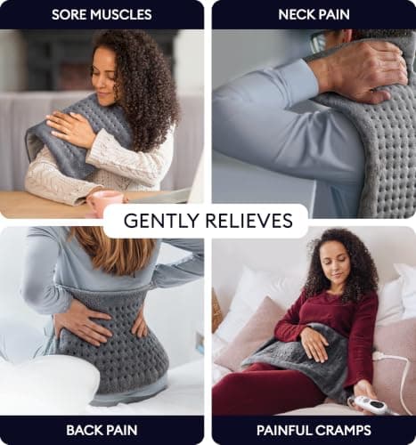 GENIANI Electric Heating Pad for Back Pain & Cramps Relief, Electric Throw, Self Care Gifts for Women, Heating Pad for Neck & Shoulder, Machine Washable Microplush, Auto Shut Off (12"x24", Tabby Gray) B07T85CNX2
