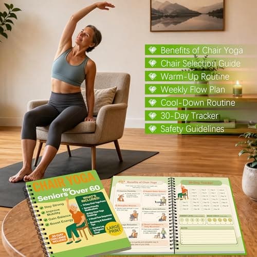 Chair Yoga for Seniors Over 60 Book & Chart – 30-Day Challenge, Gentle Seated Yoga Guide, Chair Yoga for Weight Loss & Flexibility, Senior Chair Exercises for Women & Men, 8.5x11" Book on Chair Yoga B0FPMT82TX