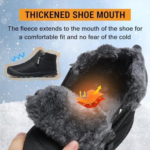 ziitop Snow Boots Mens Waterproof Winter Boots Fur Lined Warm Ankle Boots Zipper Closure Slip on Outdoor Boot Comfortable Walking Shoes