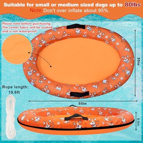 Inflatable Dogs Pool Float with Rope,Puppy Raft Floating Mat,Pet Float for Small Medium Large Dogs Up to 80lb