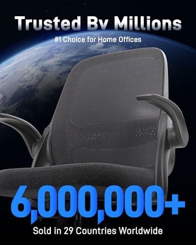 Ergonomic Mesh Office Chair for Home Office, Flip-Up Arms, Breathable Mesh Back & Thick Seat Cushion, Swivel Rolling Computer Desk Chair, BIFMA Certified, Supports 300 lbs (Black Frame/Black Seat)