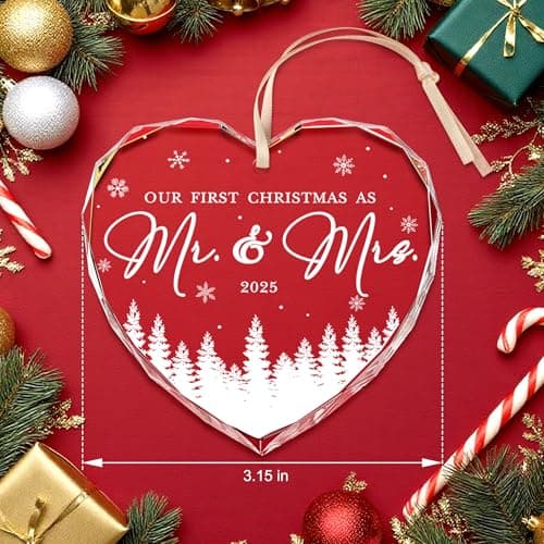 First Christmas Married Ornament 2025, Mr and Mrs Gifts, Wedding Gift for Couples 2025, Newlyweds, Glass Christmas Ornaments 2025, Bridal Shower Gift, Just Married Xmas Hanging Ornament