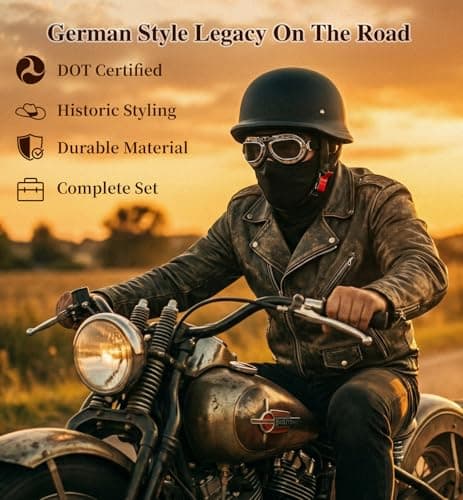 German Style Motorcycle Helmet DOT Approved with Goggles & Mask - Retro Half Helmet with Quick Release Buckle for Motorcycle Motorbike Cruiser, Scooter, Chopper (Adult Men & Women)