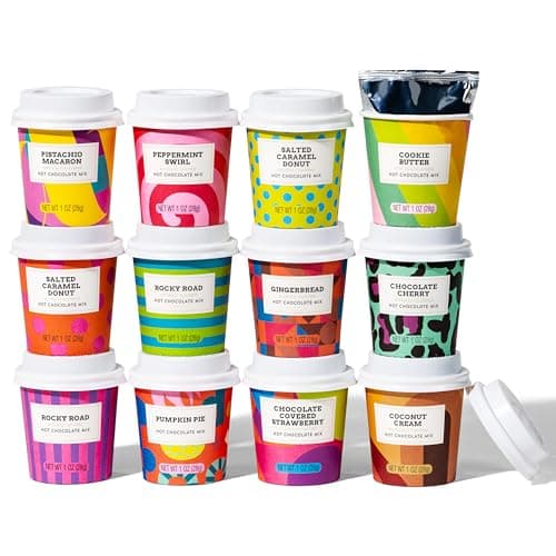 BomBombs, Hot Chocolate Mix Gift Set with Mini Cup Packaging, Dessert Flavors Include Rocky Road, Cookies Butter, Pumpkin Pie & More, Set of 12
