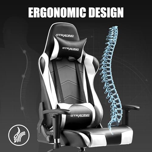 GTRACING Gaming Chair Racing Office Computer Ergonomic Video Game Chair Backrest and Seat Height Adjustable Swivel Recliner with Headrest and Lumbar Pillow Esports Chair (White)