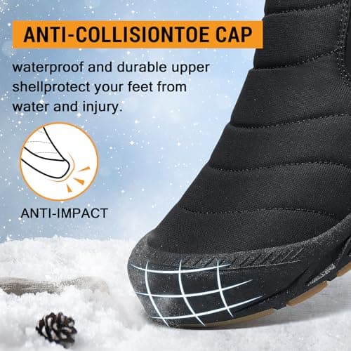 ziitop Snow Boots Mens Waterproof Winter Boots Fur Lined Warm Ankle Boots Zipper Closure Slip on Outdoor Boot Comfortable Walking Shoes