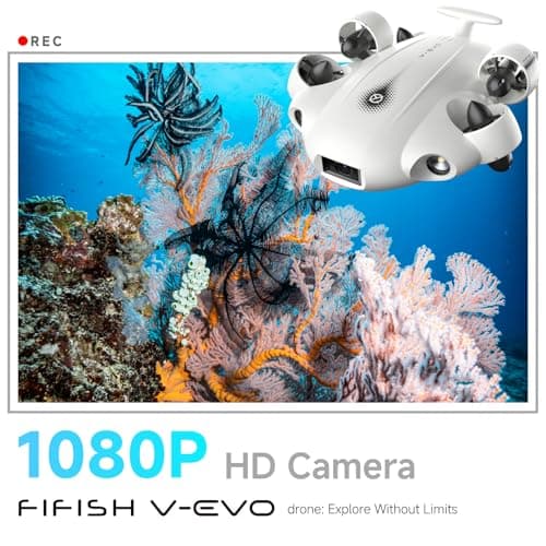 【2025 New】V-EVO 4K60FPS Underwater Drone Kit with Removal SD Card, QYSEA AI Vision Lock 360° Omnidirectional Movement Underwater ROV with Depth Hold, Portable Robot with VR Control, Posture Lock