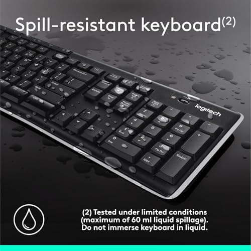 Logitech K270 Wireless Keyboard for Windows, 2.4 GHz Wireless, Full-Size, Number Pad, 8 Multimedia Keys, 2-Year Battery Life, Compatible with PC, Laptop, Black