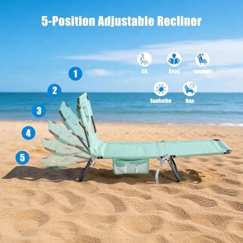 SUNNYFEEL Beach Lounge Chair, Reclining Beach Chairs Lay Flat, Sun Face Down Tanning Chair, Folding Camping Chairs Portable Camp Cot with Backpack Straps for Outdoor/Picnic/Lawn