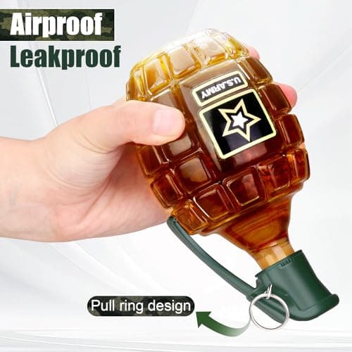 Military Hand Grenade Whiskey Bottle, 300ml Engraved Glass Hand-Grenade Shape Bottle, Leakproof Whiskey Decanter for Men Military Lovers Veteran Gifts