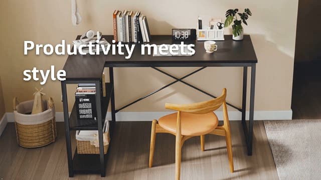 DUMOS L Shaped Desk 47 Inch Computer Desk Gaming Furniture Corner Desks Home Office PC Table with Reversible Storage Shelves for Writing Working Study Bedroom Dorm, Rustic Brown
