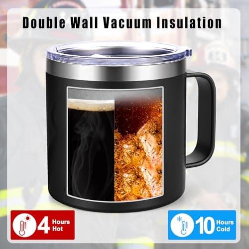 Lifecapido Firefighter Gifts for Men, Off Duty Save Yourself 14 oz Insulated Coffee Mug, Fireman Gifts for Men, Birthday Christmas Gift for Firefighters, Firemen, Boyfriend, Dad, Uncle, Black