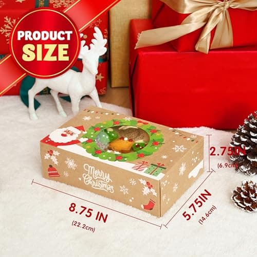 JOYIN 12PCS Christmas Cookie Boxes for Gift Giving, 8.75" x 5.75" x 2.75" Xmas Holiday Bakery Treat Boxes with Window, Kraft Cookie Tin Container Box for Baked Goods, Cupcake, Pastry, Candy, Brownies