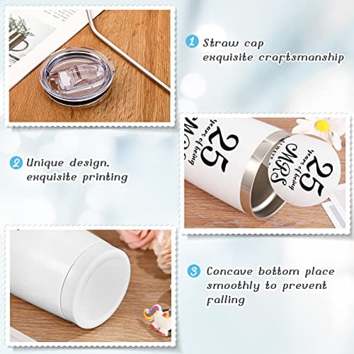 25th Anniversary Cups for Couples Travel Tumbler Wedding Engagement Coffee Mug for Husband Wife Newlywed Bride Groom Cunhill 2 Pcs 25th Wedding Anniversary Tumblers Mr and Mrs Cups Set 20 oz B0B718Y7F6