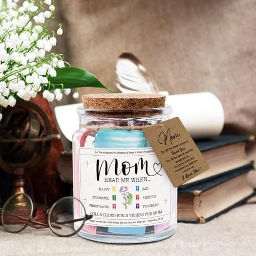 NewEleven Christmas Gifts For Mom, Mom Gifts From Daughters Son on Mother Birthday, Bible Jar, Christian Gift for Wife, Thank You Gift Decorative Inspirational Scripture Jar with 92 Bible Verses