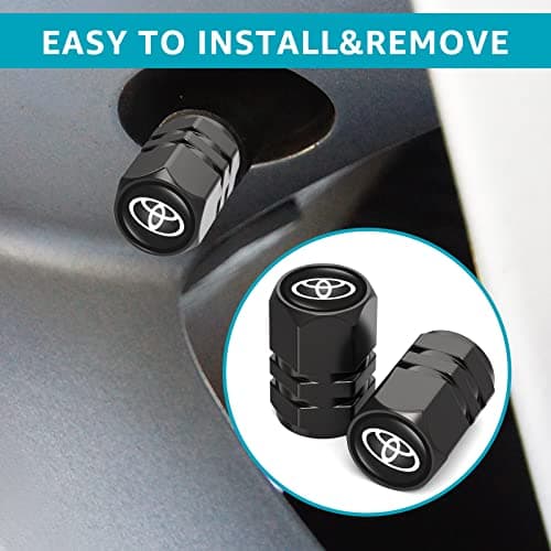 Tire Valve Caps, Valve Stem Caps Fit Toyota, Corolla, RAV4, Highlander, Alloy Car Tire Caps for Corrosion Resistant Leak-Proof Car Accessories, Black
