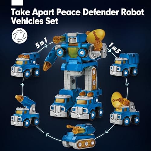 hahaland Toys for 5 Year Old Boy Birthday Gift - STEM Boys Toys for 6 Year Old Boy Age 6-8 Years, 5 in 1 Building Take Apart Trucks Transform to Robot, Kids Ages 5-7 Christmas Stocking Stuffers Gifts