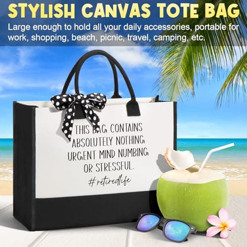 Happy Retirement Gift for Woman 2025, Funny Retirement Gifts for Women Coworkers, Cool Retired Gifts for Retirees Women Teacher Nurse Boss Friend Mom Grandma, Farewell Leaving Gift w/ Canvas Tote Bag