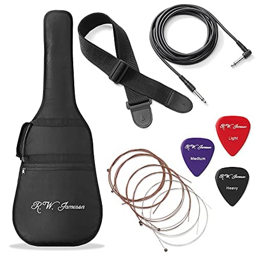 Jameson Guitars Full Size Thinline Acoustic Electric Guitar with Free Gig Bag Case & Picks Black Right Handed