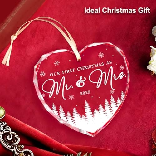 First Christmas Married Ornament 2025, Mr and Mrs Gifts, Wedding Gift for Couples 2025, Newlyweds, Glass Christmas Ornaments 2025, Bridal Shower Gift, Just Married Xmas Hanging Ornament