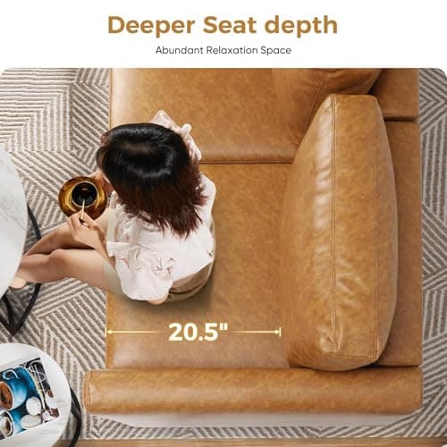 ABCASA Faux Leather Oversized Accent Chair with Storage Deep Seat Single Sofa Large Reading Armchair for Living Room Bedroom Office Brown