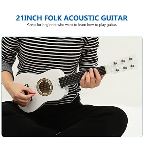 21 Inch Guitar Small Acoustic Guitar for Beginners 6- String Wooden Guitar White