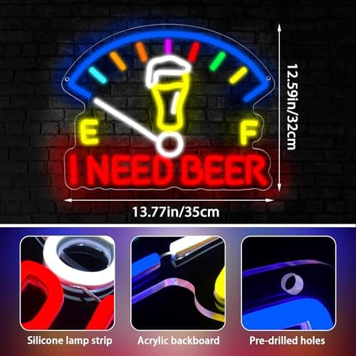 I Need Beer Neon Sign for Wall Decor Dimmable Beer LED Light Beer Dashboard Bar Neon Light for Man Cave Bar Pub Party Restaurant Christmas Birthday Gift Art Size13.6 * 12.5(WZCP020)