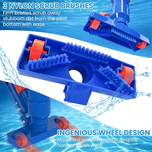 Poolvio Pool Cleaning Kit with Spa Jet Vacuum Cleaner, 8-Foot Pole, Leaf Rake Net & Round Brush for Inflatable and Above-Ground Pools