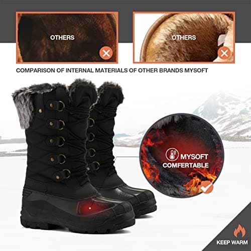 mysoft Women's Snow Boots Warm Insulated Faux Fur Lined Waterproof Mid-Calf Winter Boots