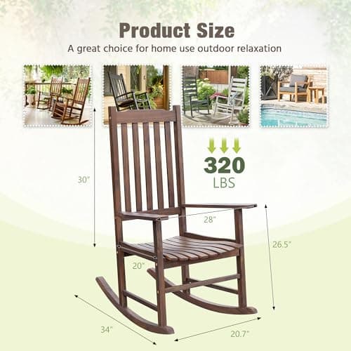 Greesum 2 Piece Acacia Rocking Chairs,Outdoor Bistro Furniture Set Pure Wood Framed for Porch, Lawn Garden, Deck,Brown