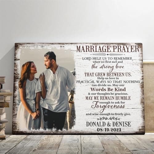 Dem Canvas Personalized Prints, Custom Photo and Name, Wedding Gifts for Couple, Anniversary Valentine Gift, Marriage Prayer Canvas, Engagement Gift (12x08)