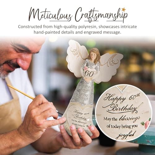 Pavilion Elements Angels Figurine - Guardian Angel Figure Display - Happy 60th Birthday May The Blessings of Today Bring You Joyful Tomorrows Printed Text, Collectibles Angel Figurines, 6"