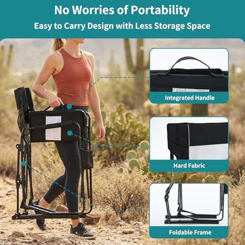OLIXIS Outdoor Folding Rocking Chair for Adults, Portable Camping Lawn Chair with Mesh Back, Waterproof Armrests & Sturdy Frame, Foldable Seat for Patio, Beach, Camping, Black
