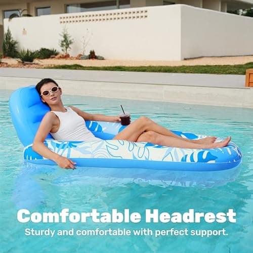 SLOOSH Inflatable Pool Floats Lounger Adult, Pool Float Lounge Raft Floaties Water Floating Recliner Chair with Cup Holders Foot Rest Swimming Floaty