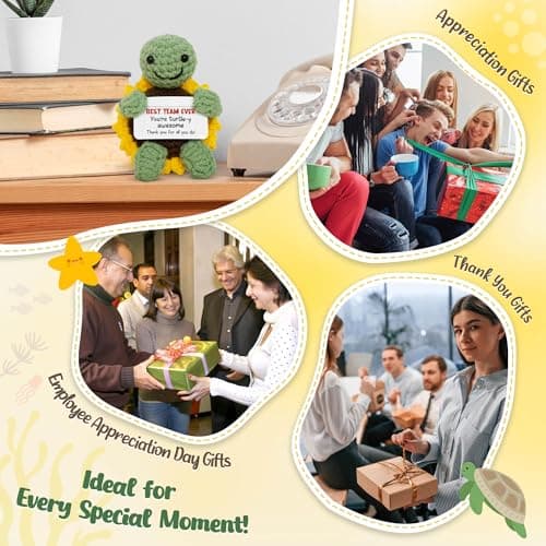 OASSIE Christmas Appreciation Gifts for Employee - Positive Turtle Crochet with Message Card - Thank You Birthday Team Stocking Stuffers Gifts for Coworkers Women Men, Office Desk Accessories Decor
