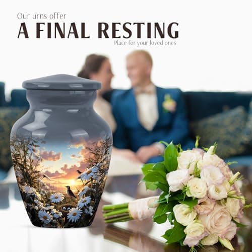 Daisies Flower Urn - Mini Urns for Ashes for Women - Companion Urn for Husband & Wife - Decorative Sunset Urns for Human Ashes Dad - Mom Cremation & Burial - 3 Inch B0GRVFZDP2