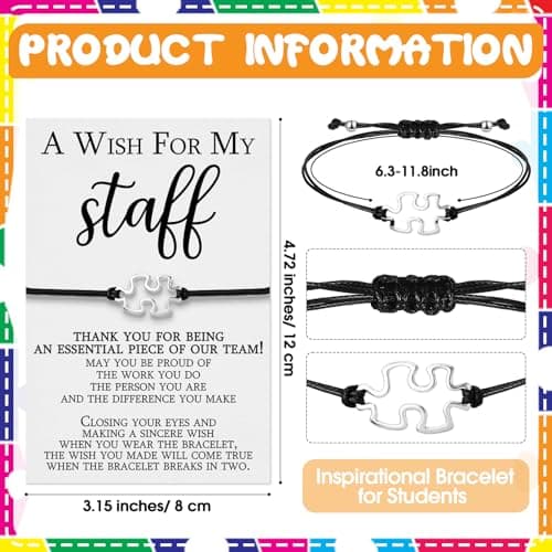 Team Puzzle Piece Bracelet, Thank You Postcard, a Wish for My Staff, for Employee Coworker Teacher Huquary Staff Appreciation Gifts Bulk B0CHFMWQFH