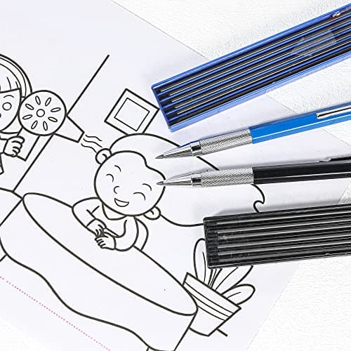 2mm Mechanical Pencil Set, 2 Pieces Artist Carpenter Drafting Pencils 2.0 mm with 2 Tube Lead Refill (HB, 2B), Art Lead Holder Metal Marker for Draft Drawing, Writing, Art Sketching