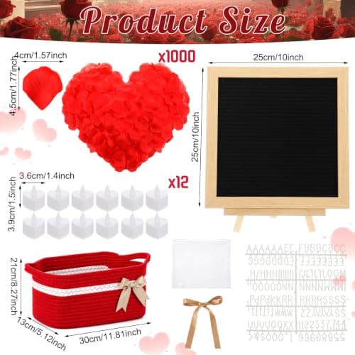 Basket Set with Letter Board, 1000 Rose Petal, 12 Heart LED Light, Romantic Gift Girlfriend Asking Anniversary Surprise Decor Ceenna Will You Be My Girlfriend Proposal Kit, Red, Cute