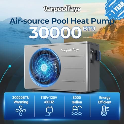 30,000 BTU Electric Pool Heater for Above Ground Pool Swimming Pool Heat Pump Inground Pool Heater 120V 8,000 Gallon Heating or Cooling WiFi Control Schedule