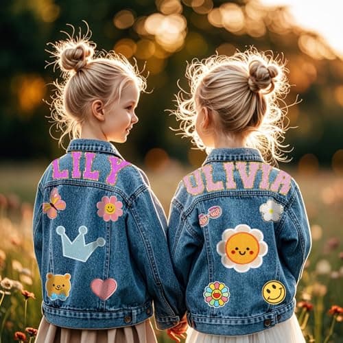 Rryoumisun Personalized Kids Denim Jacket with Names, Custom 1-14 Years Old Girls Boys Spring&Fall Outerwear Jackets B0DDDNW4CR
