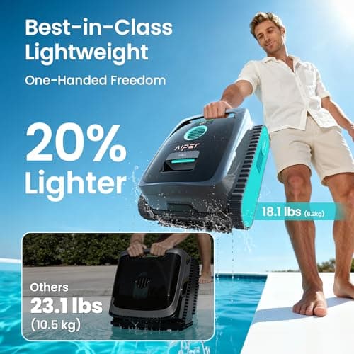 AIPER Scuba V3 AI Vision Cordless Robotic Pool Cleaner, Include Wireless Charging Dock, Smart Waterline Parking & Featherlight Design, Micromesh Multi-Layer Filtration, Blue