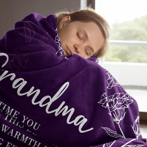 Birthday Gifts for Grandma from Grandkids, to My Grandmother Soft Flannel Throw Blanket for Christmas Mothers Day GiltGlimmer Grandma Gifts, Grandma Floral Blanket 50" x 60", Purple B0CNJQRH77