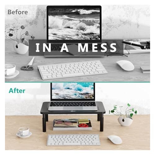 WALI Computer Monitor Stand for Desk, Adjustable Laptop Riser, Desk Monitor Stand Underneath Storage for Office, Home, School Supplies (STT003), 1 Pack, Black