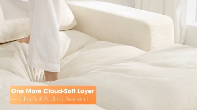 80.7" Oversized Double Chaise Lounge Chair Indoor, Cloud Boneless Sleeper Sofa Bed with 4 Pillows, Extra Deep Seat Cozy Loveseat Couch for Living Room Bedroom, No Assembly Required (Khaki)